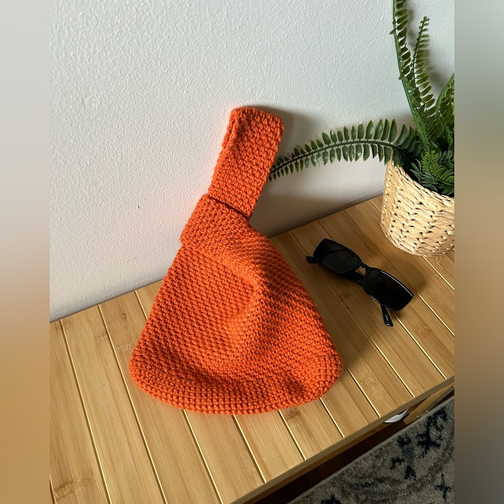 [Orange] Hand-Crocheted Small Wrist Purse | Mosu Bag | Japanese Knot Bag